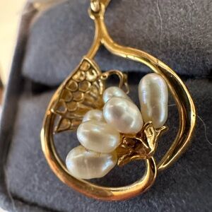 Vintage 14K gold seed pearl and butterfly pendant